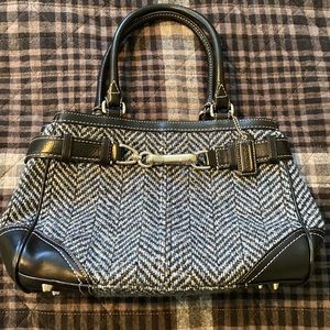 Coach Scaro Herringbone Hampton Handbag Black and Blue #11215